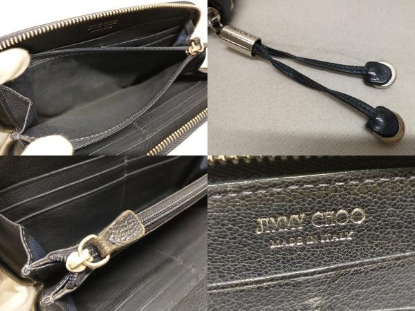 JIMMY CHOO 長財布 ロングウォレット ラウンドファスナー レザー スタースタッズ ネイビー イタリア製_画像5