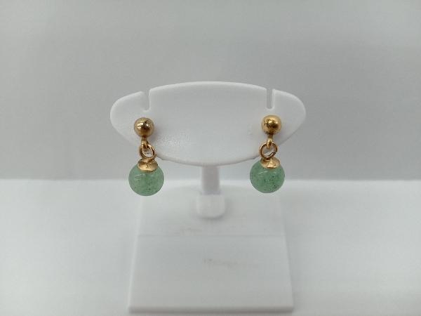 【K18】0.9g ピアス グリーンクォーツ 金 貴金属 ゴールド アクセサリー レディース 中古_画像1