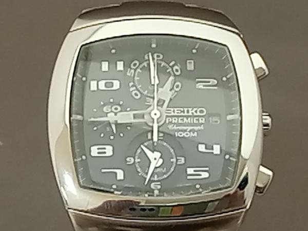 【即決】SEIKO PREMIER CHRONOGRAPHセイコー プルミエ クロノグラフ クォーツメンズ腕時計/100気圧防水/ブラック 変わり文字盤7T62-0BG0