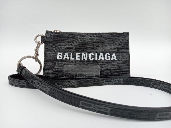 BALENCIAGA バレンシアガ BB 594548 コインケース カードポケット ネックストラップ ブラック メンズ 店舗受取可の画像1