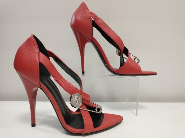VERSACE Versace . safety pin high heel sandals red leather safety pin size 37 ITALY store receipt possible 