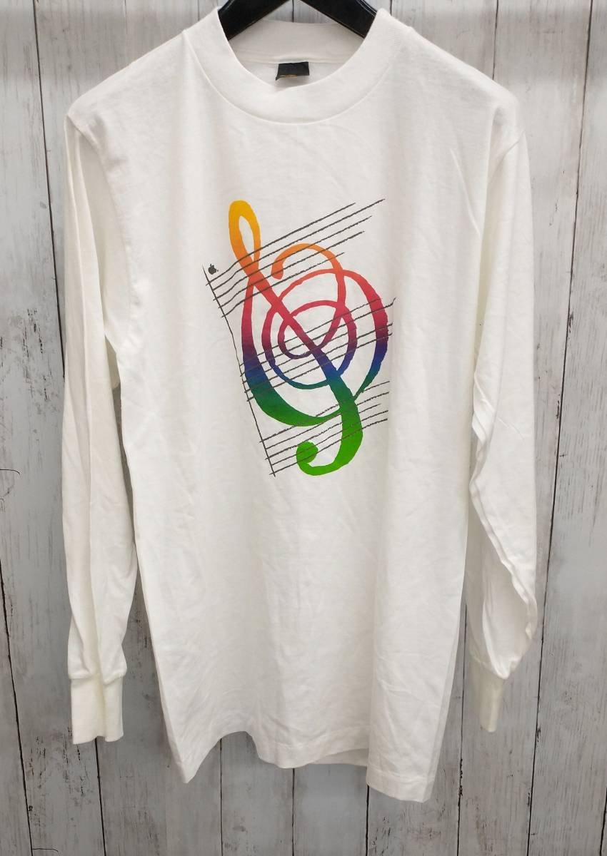 【古着】長袖Tシャツ/Apple/GS COLLEGE/クルーネック/ロングスリーブTシャツ/音符/USA製/80s/秋_画像1