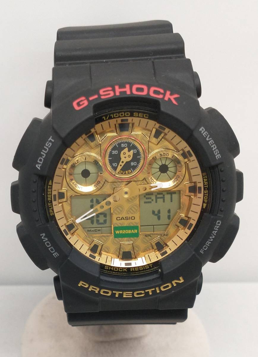 CASIO　G-SHOCK　GA-100TMN　まねきねこ　アナデジ　クォーツ　ブラック×ゴールド　カシオ　ジーショック　時計　腕時計
