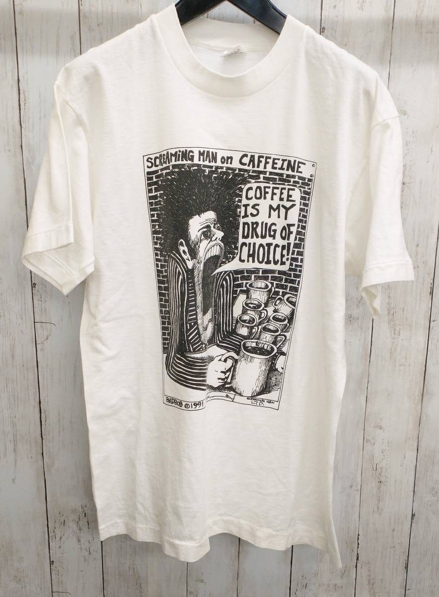 【古着】半袖Tシャツ/SCREAMING MAN on CAFFEINE/クルーネック/プルオーバーTシャツ/BADBOB/1991年/USA製/Ｌ/夏