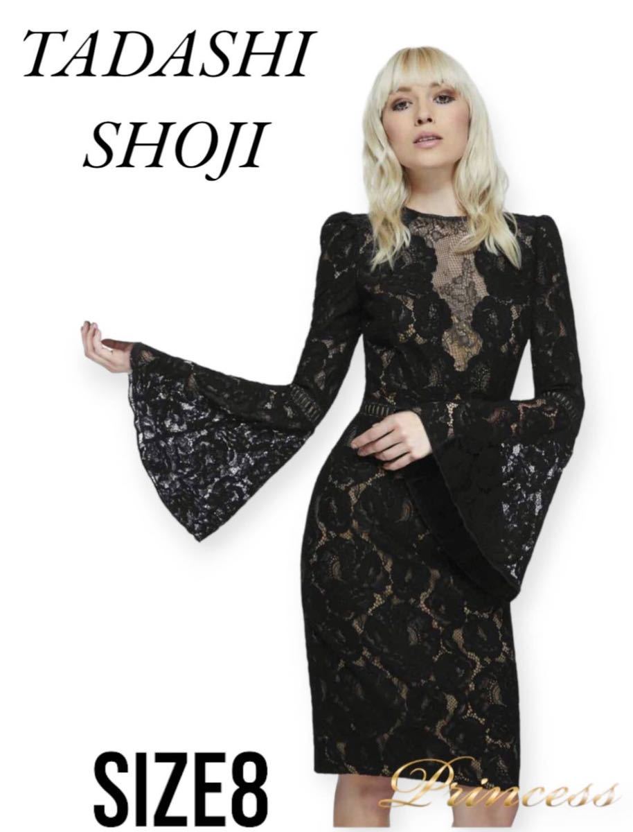 極上品】タダシショージ TADASHI SHOJI ベルスリーブレースドレス 膝丈