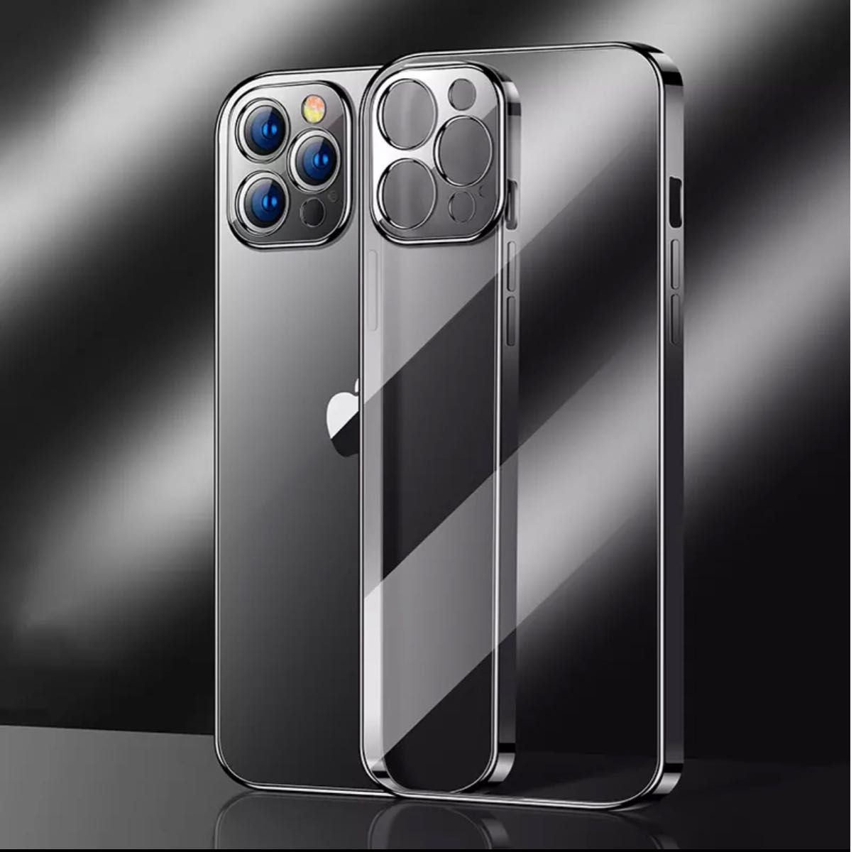 シンプル メタリック iPhone クリア ケース iPhone13pro ブラック シリコンケース 耐衝撃 人気商品 安い 韓国