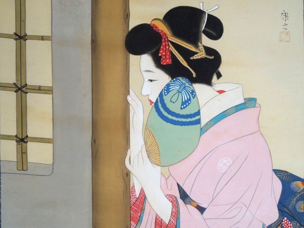  genuine work / Suzuki ../[ summer beautiful person map ]/ Japanese picture / hanging scroll /.. axis / picture / silk book@/ author thing / beauty picture / antique / old fine art / work of art 