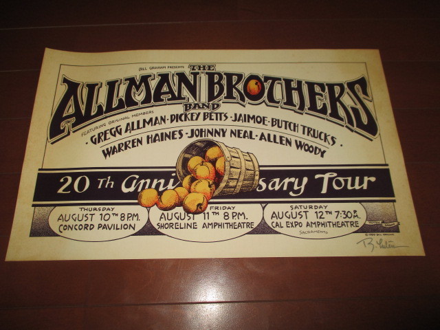 allman brothers band ビンテージコンサートポスター (VERY RARE!! r.tuten直筆サイン入り送料込み!!)_画像1