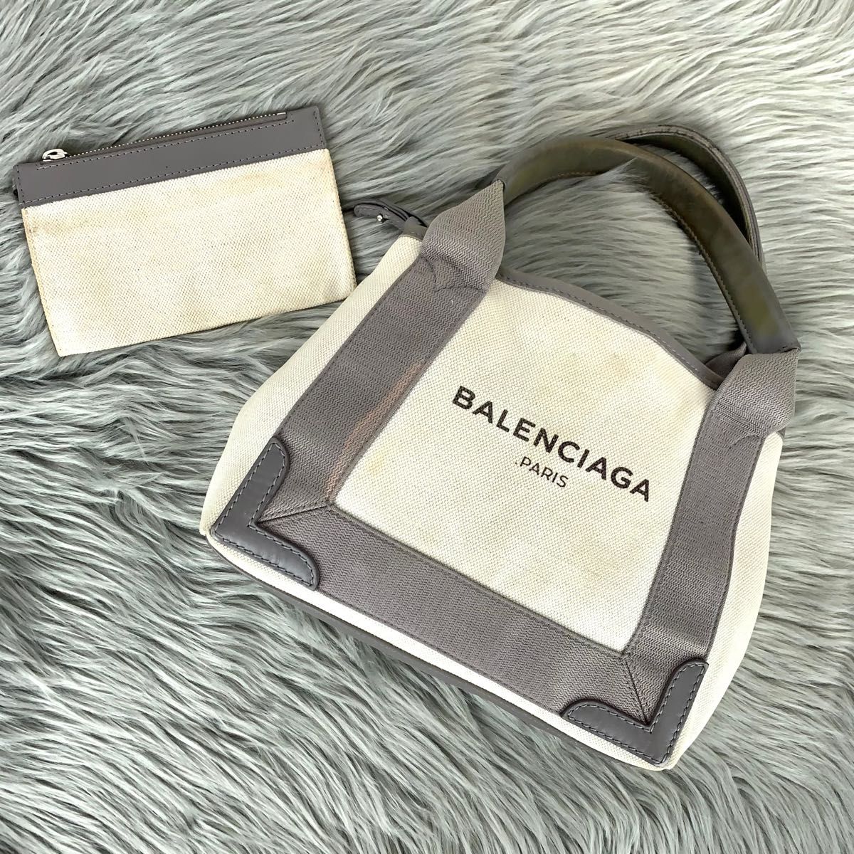 BALENCIAGA バレンシアガ ハンドバッグ カバXS キャンバス レザー アイボリー グレー