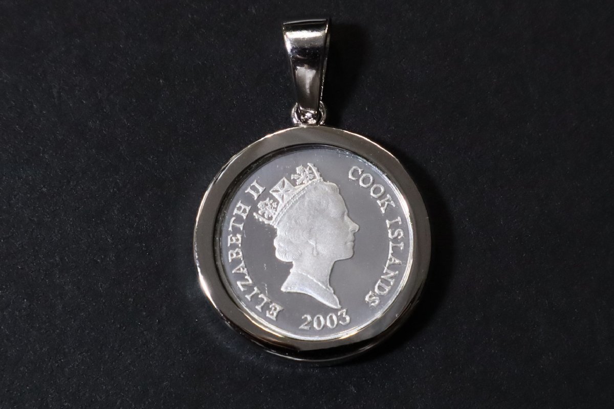 クリスチャン・ラッセン クック諸島 銀貨ペンダントトップ エリザベス 2003 シルバー silver999 20セント RoyalMint ネックレス