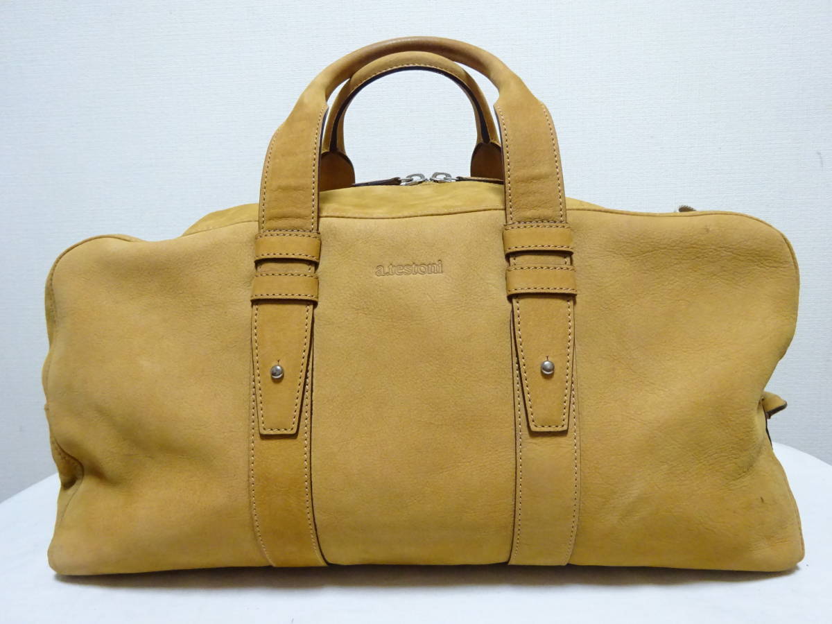 a.testonia test -nin back shrink leather Boston bag travel bag 3way Italy made Camel shoulder with strap 