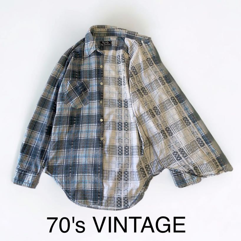 70\'s VINTAGE プリントネル ルーマニア製 ビンテージ フランネルシャツ チェックシャツ 輸入 古着 70年代 アメリカ購入 70s ヴィンテージ