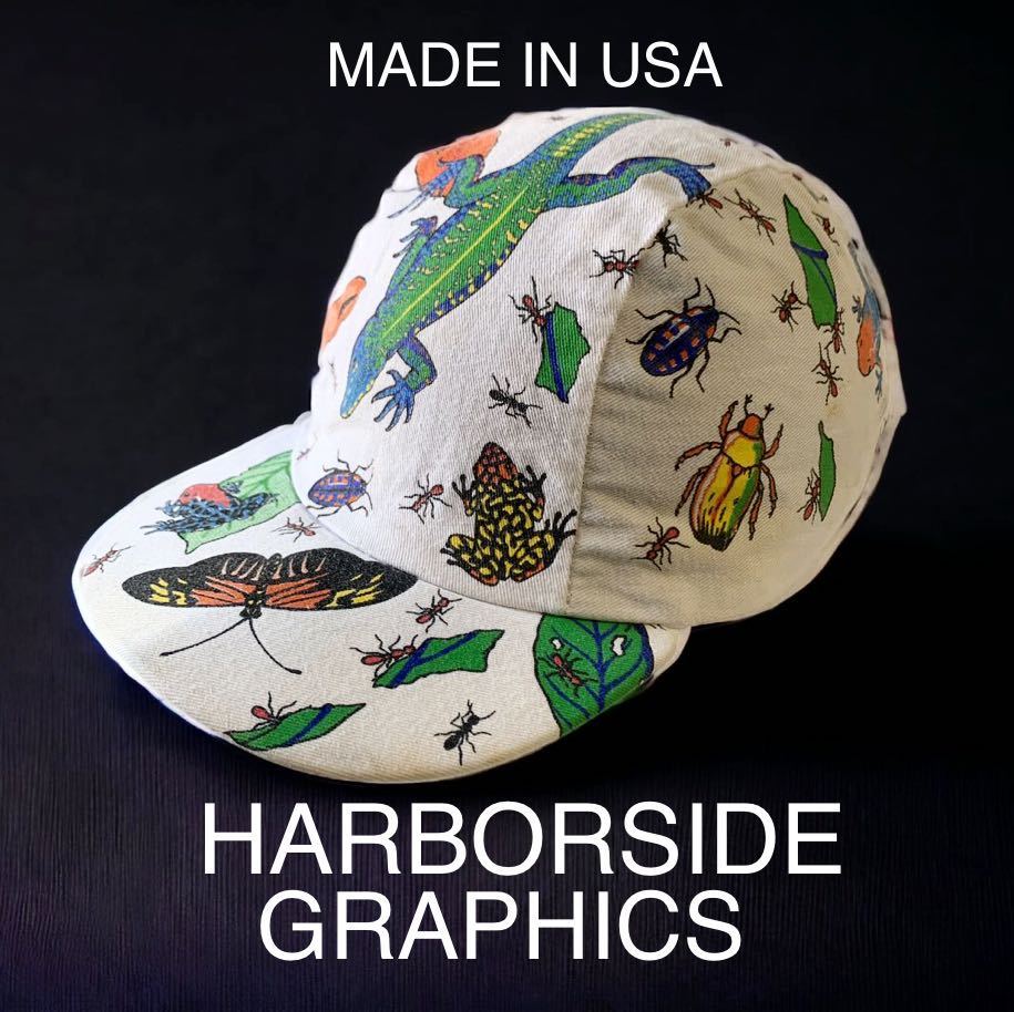 希少 90's VINTAGE HARBORSIDE GRAPHICS USA製 ハーバーサイドグラフィックス DAN GILBERT 昆虫柄 帽子 CAP アウトドア LL Bean 90年代