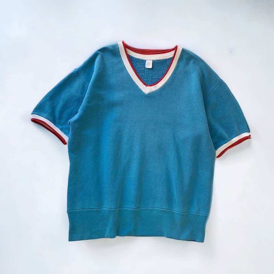 60's VINTAGE USA製 半袖スウェット Vネック リブ8センチ 60's VINTAGE USA製 半袖スウェット Vネック リブ8センチ