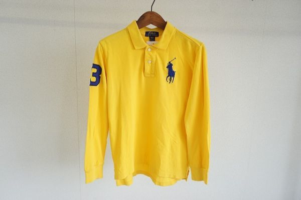 【即決】POLO RALPH LAUREN ポロラルフローレン 長袖ポロシャツ デカロゴ 黄色系 サイズ:M│150/76 【828860】_画像1