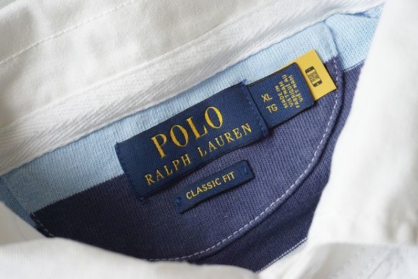 【即決】POLO RALPH LAUREN ポロラルフローレン メンズ ラガーシャツ 半袖 ボーダー 白/紺/水色 サイズ：XL/TG 大きいサイズ 【828516】_画像6