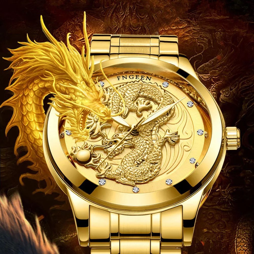 【特選】ゴールドドラゴン腕時計,メンズカジュアル,クォーツ,耐水_画像2