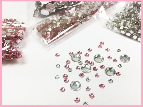  rhinestone set (07) 4 kind approximately 1800 piece 2-6mm pink & silver parts Stone hand made mail service /23ψ