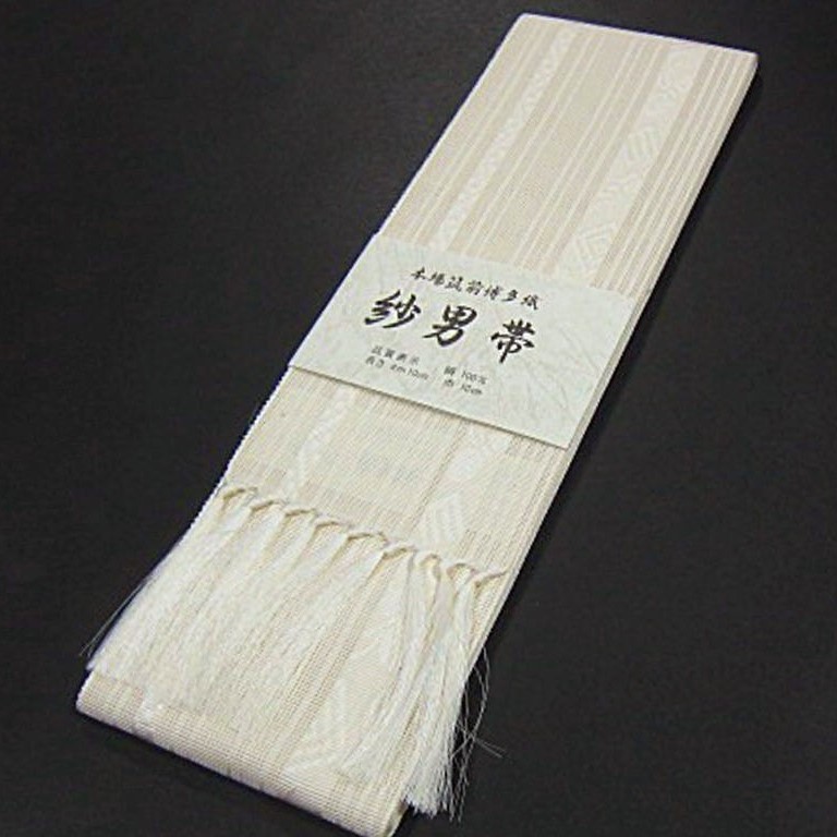 夏物新品正絹男物・本場筑前博多織紗角帯井上絹織謹製白-日本代購代