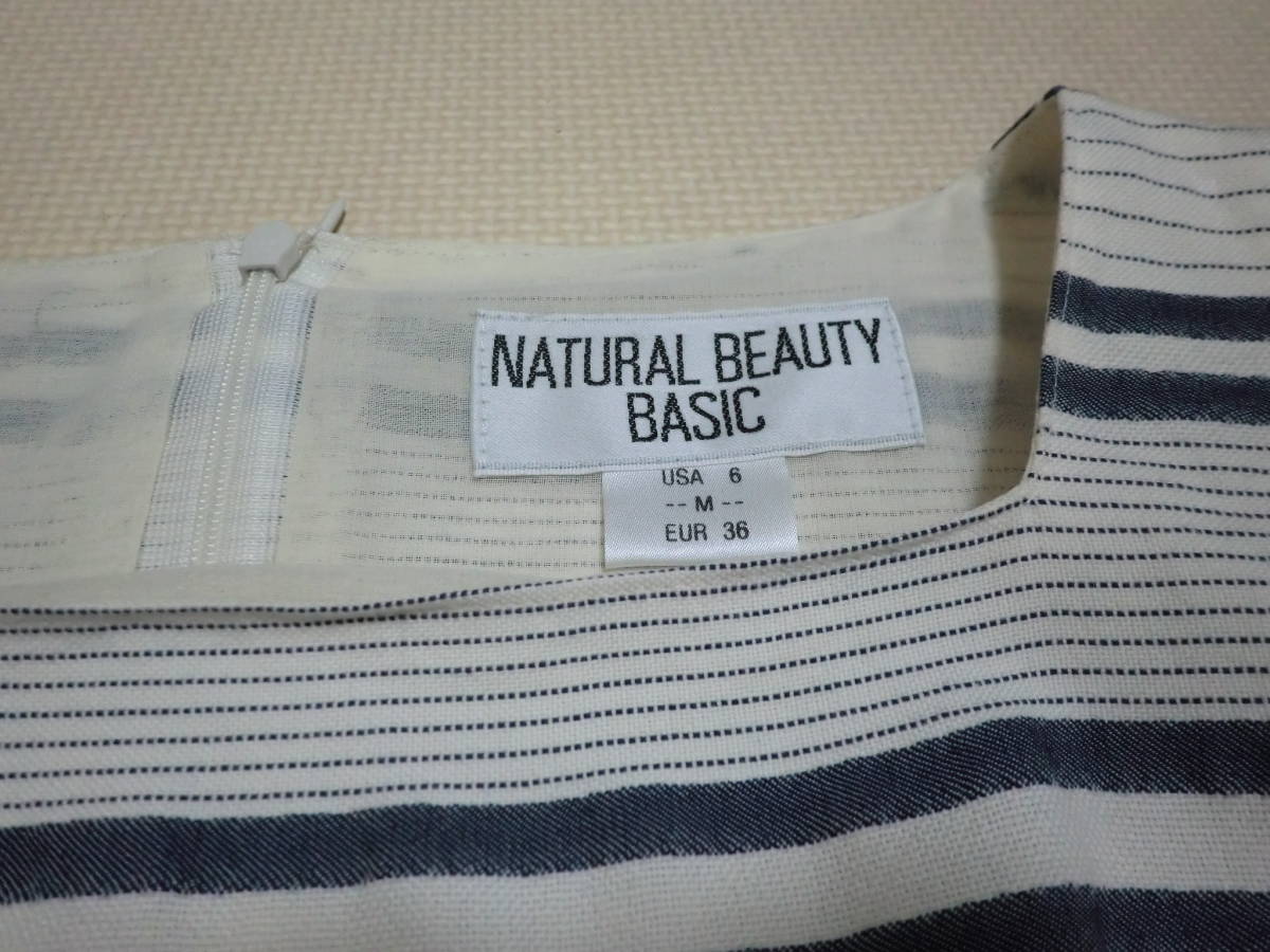NATURAL BEAUTY BASIC Natural Beauty Basic no sleeve cotton One-piece border pattern lady's tops size:M