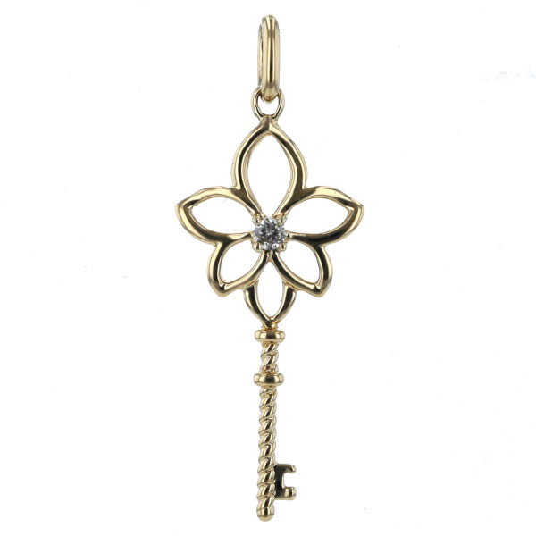 GSTV K18YG yellow gold pendant top diamond 0.03ct key flower key flower design [ new goods finish settled ][af][ used ]