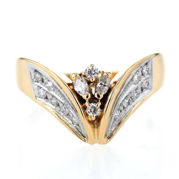 K18YG Pt900 yellow gold platinum ring diamond 0.26ct V character marquee s design ring 14 number [ new goods finish settled ][af][ used ]