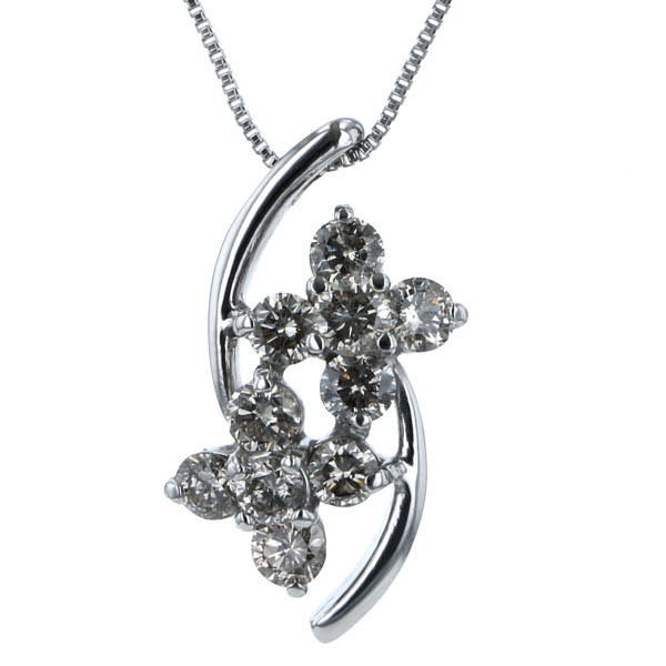 海外最新 K18WG ホワイトゴールド ネックレス ダイヤモンド 0.70ct 花
