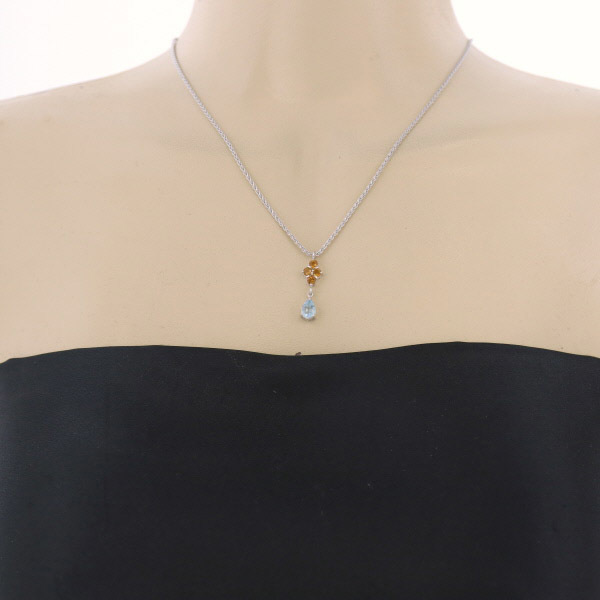 Legi K14WG white gold necklace aquamarine citrine pair Shape fox tail 40cm[ new goods finish settled ][el][ used ]