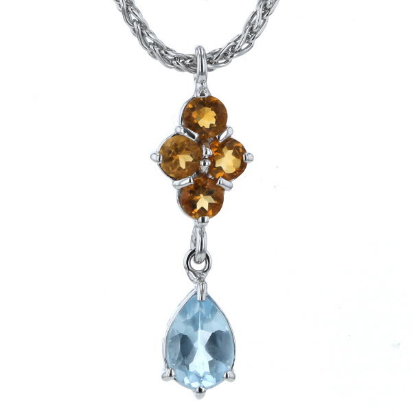 Legi K14WG white gold necklace aquamarine citrine pair Shape fox tail 40cm[ new goods finish settled ][el][ used ]