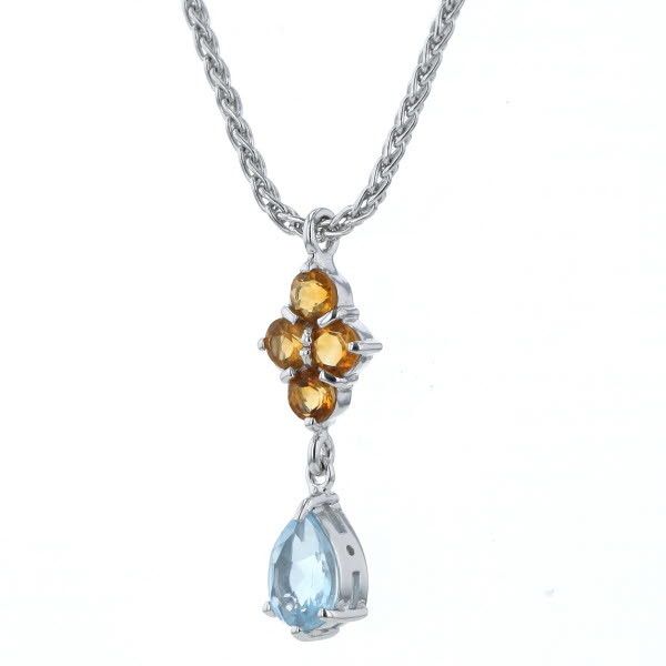 Legi K14WG white gold necklace aquamarine citrine pair Shape fox tail 40cm[ new goods finish settled ][el][ used ]