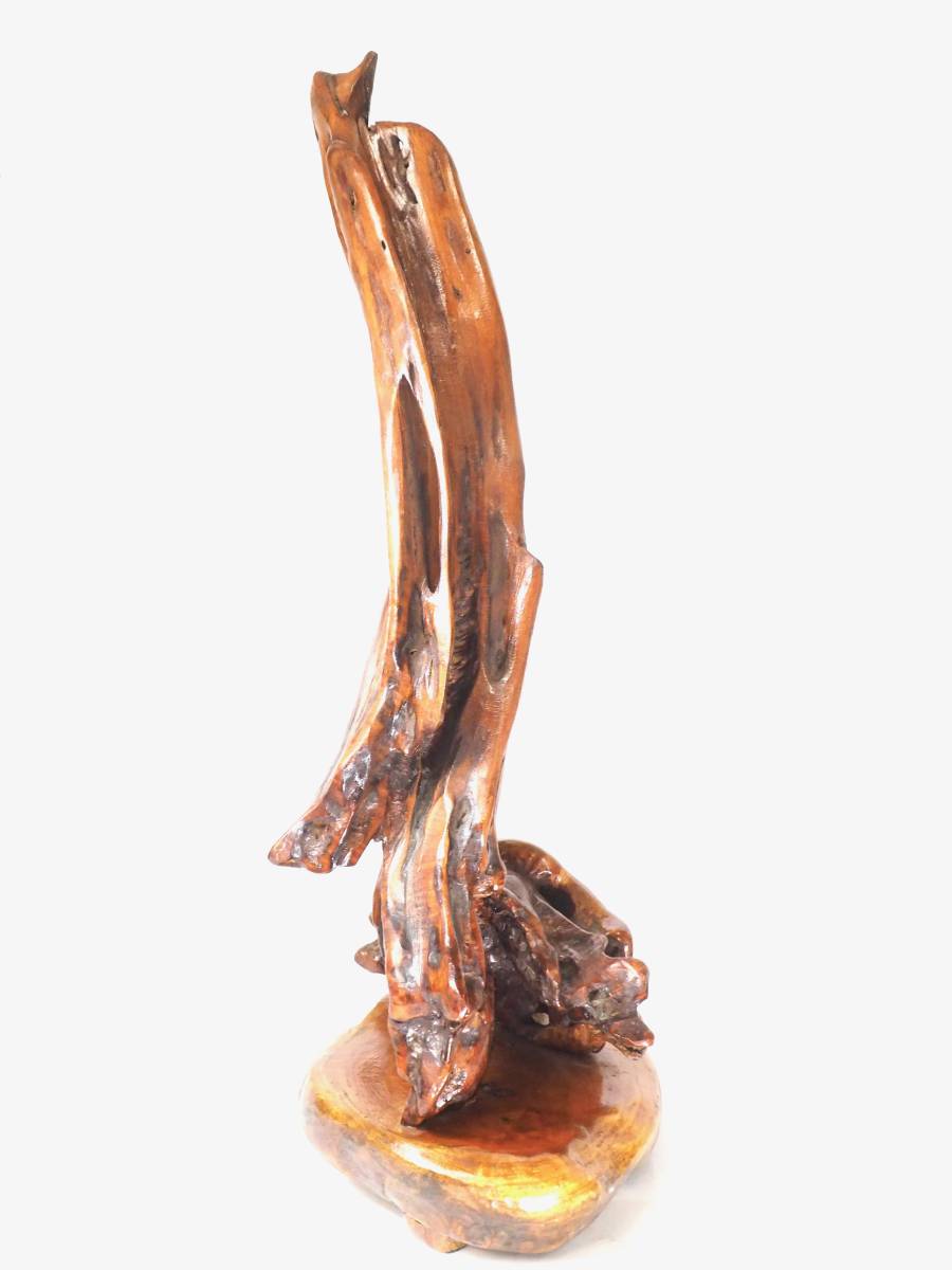アート作品 瘤の付いた花梨の木の根 木根 オブジェ 天然木 ３脚飾り台付 2007年製 横幅27cm 奥行き20cm 高さ63cm TCU507_画像4