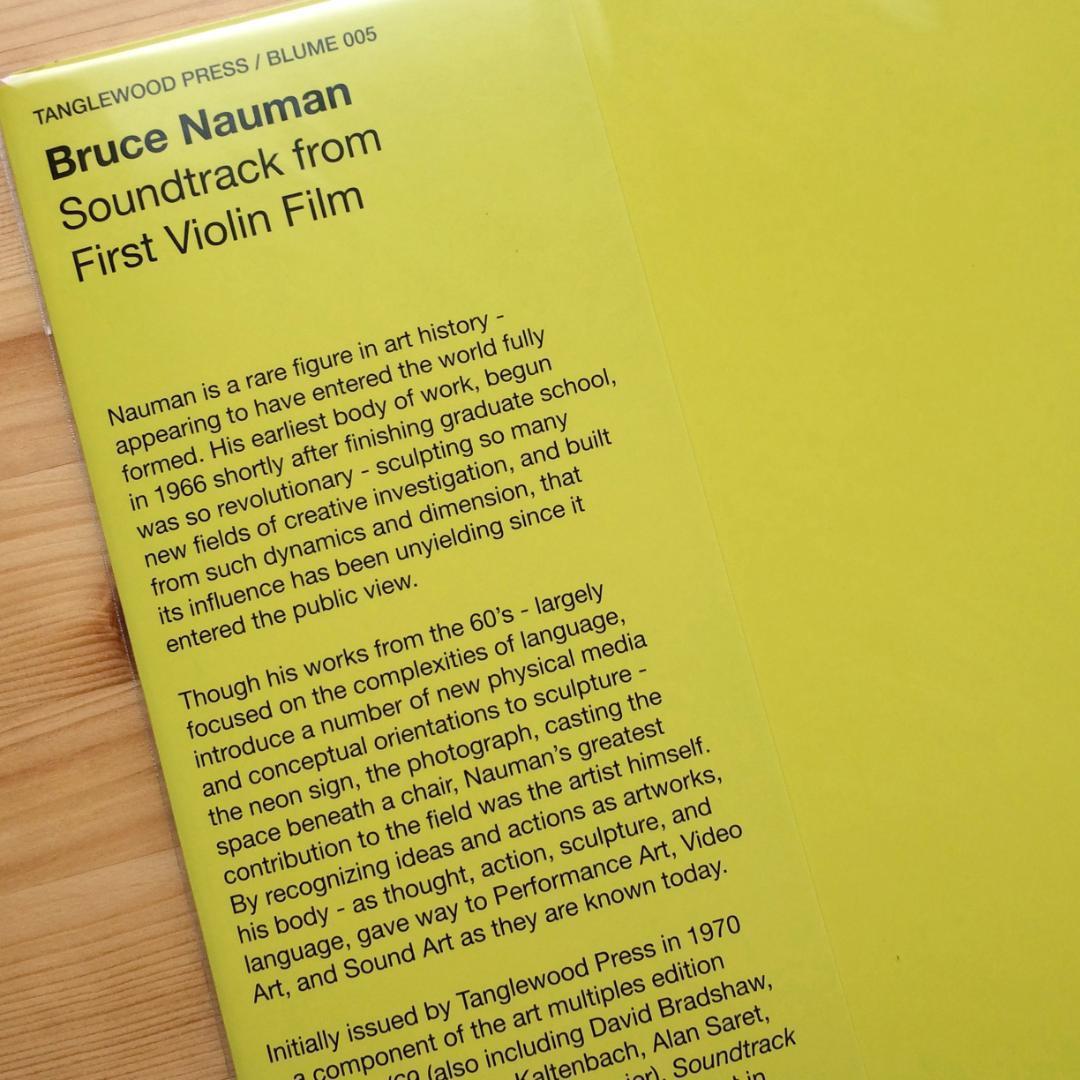Bruce Nauman　Soundtrack From First Violin Film　2017年　300枚限定　イエローヴァイナル　未使用美品　Blume　ミニマル/サウンドアート_画像7