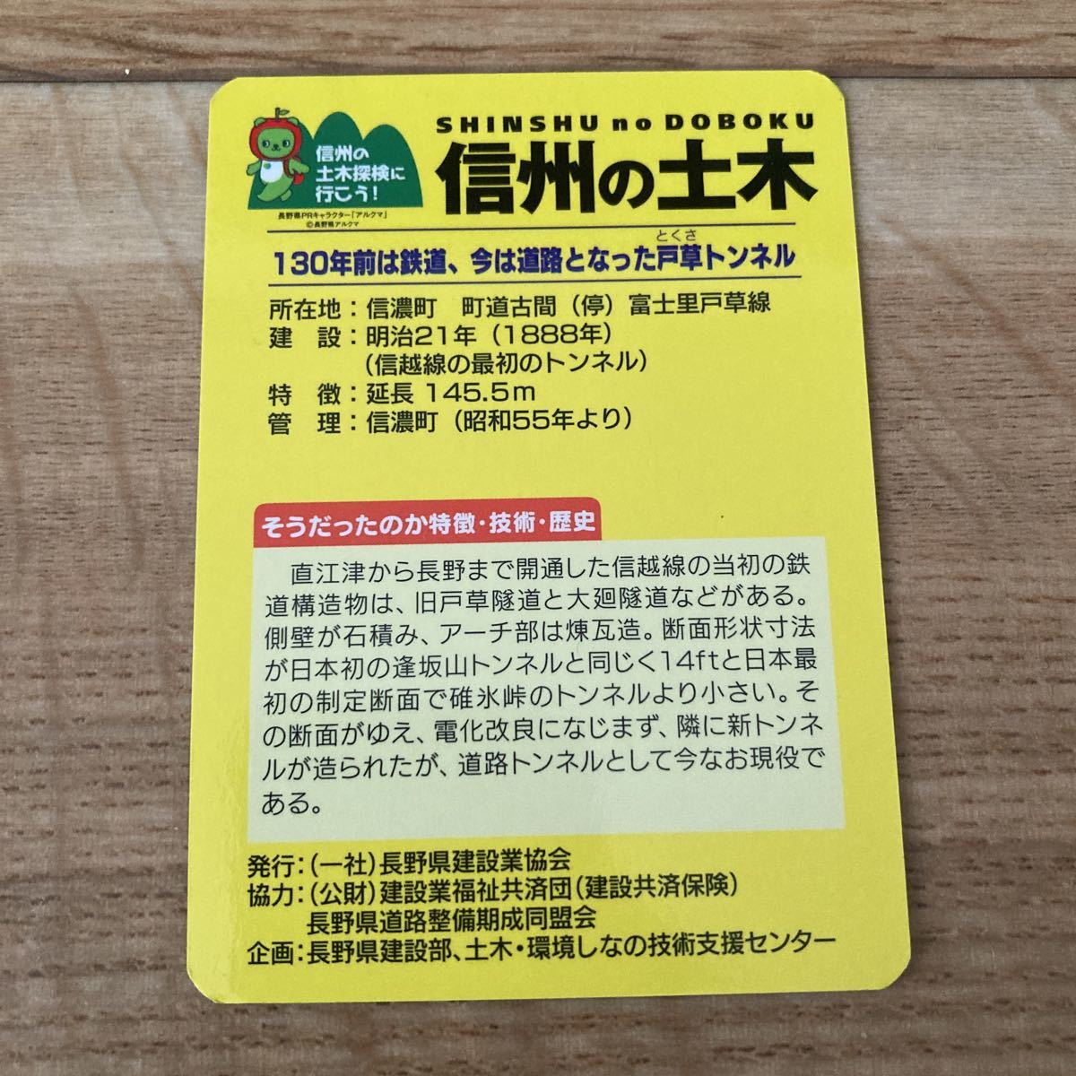 トンネル峠カード 戸草トンネル　長野県　信濃町　TN・P-0014　 信州の土木カード 公共カード_画像2