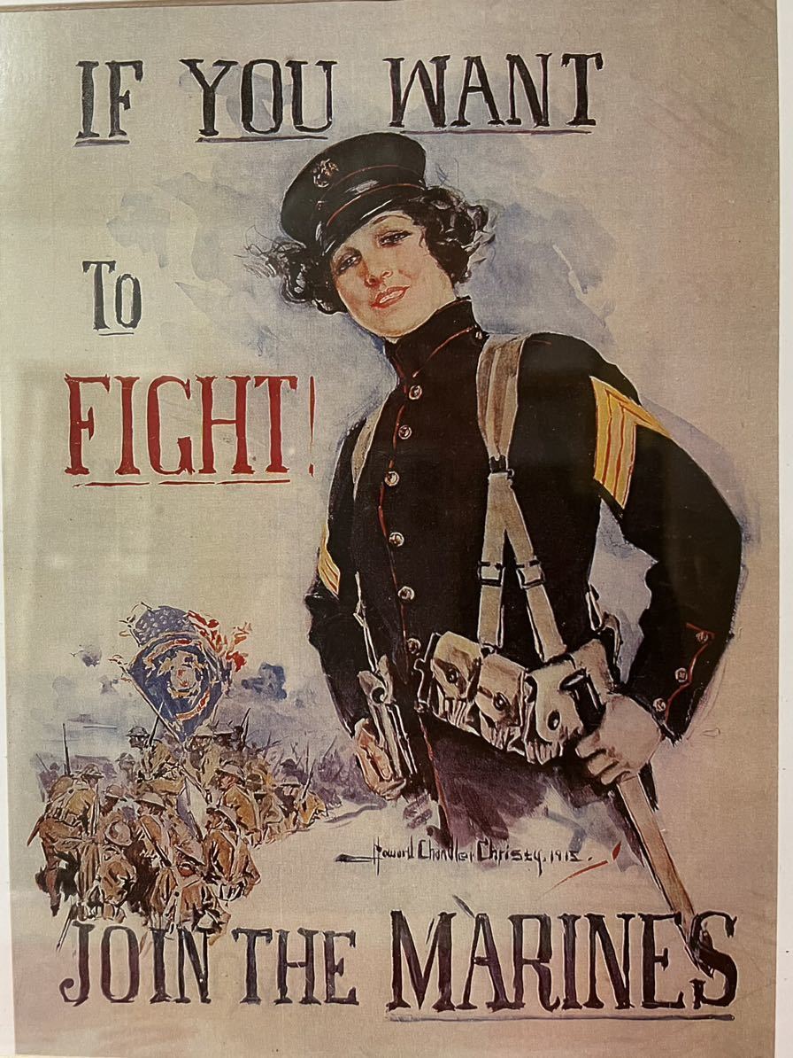 中古美品　VINTAGE USMC IF YOU WANT TO FIGHT JOIN THE MALINES ポスター　額縁入り_画像2