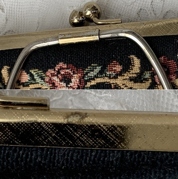 ゴブラン織り ハンドバッグ がま口 刺繍 花 クラシカル ミニバッグパーティーバッグ ヴィンテージ レトロアンティークの画像7