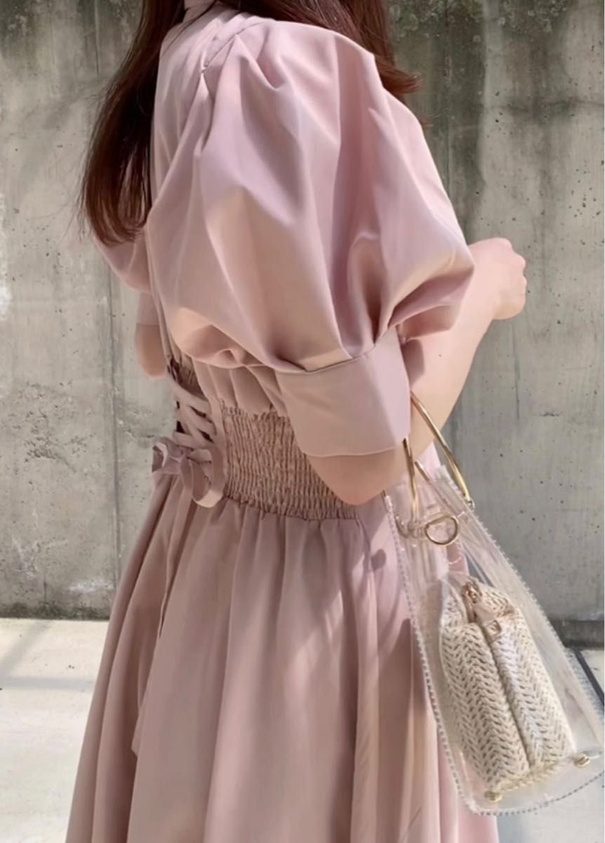 新品　フレンチガーリー　プリンセス　バックレースアップ　タックシャツ　ワンピース　韓国　オルチャン　ドレス　ロングワンピース