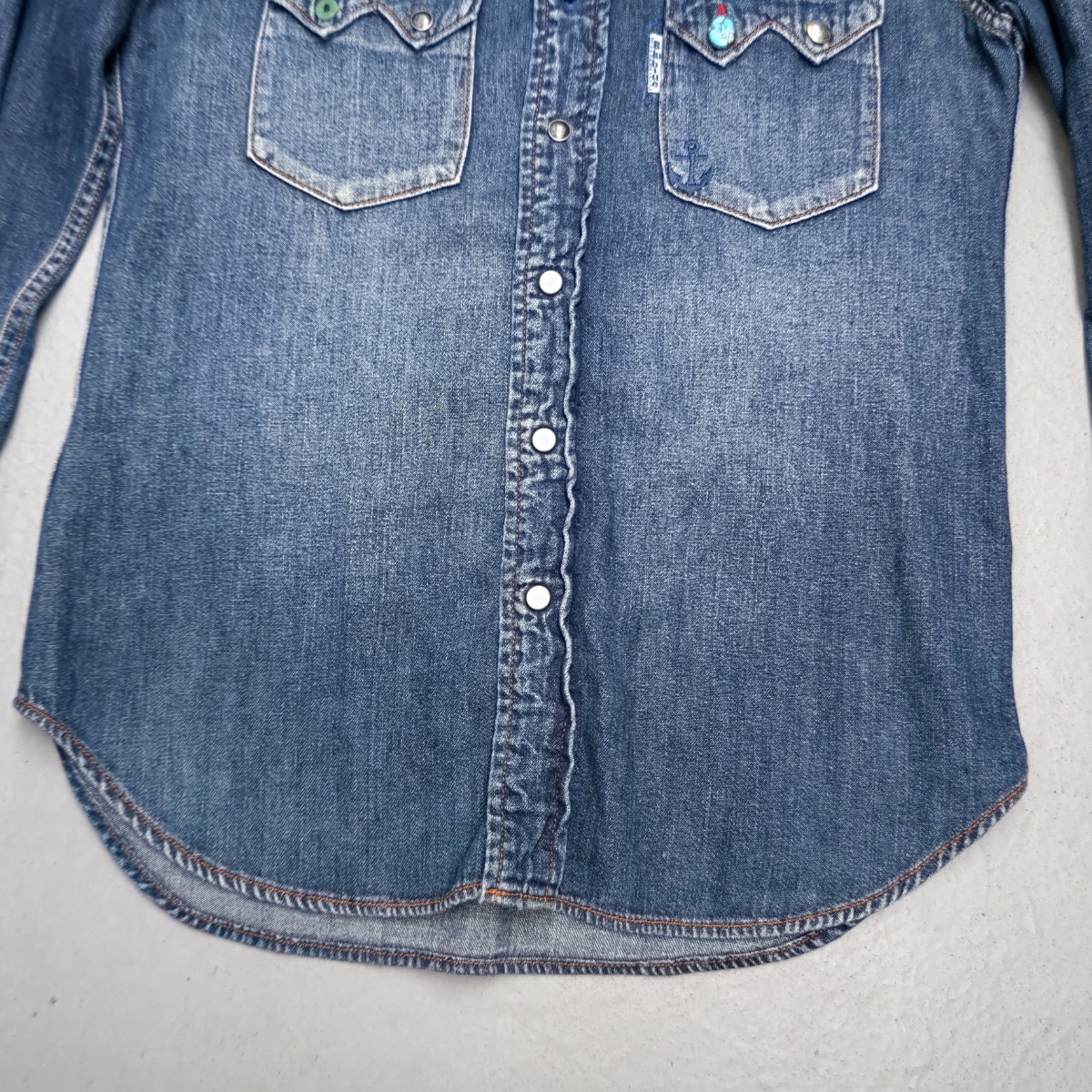  Hollywood Ranch Market BLUE BLUE Denim shirt [1]HRM.... used processing long sleeve shirt men's S turquoise 