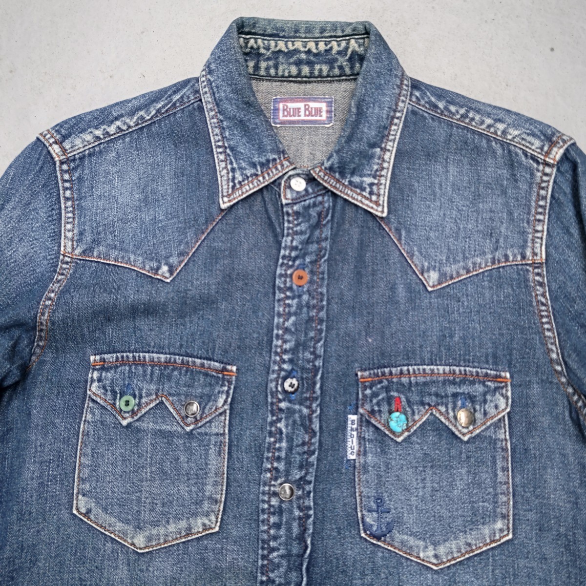  Hollywood Ranch Market BLUE BLUE Denim shirt [1]HRM.... used processing long sleeve shirt men's S turquoise 