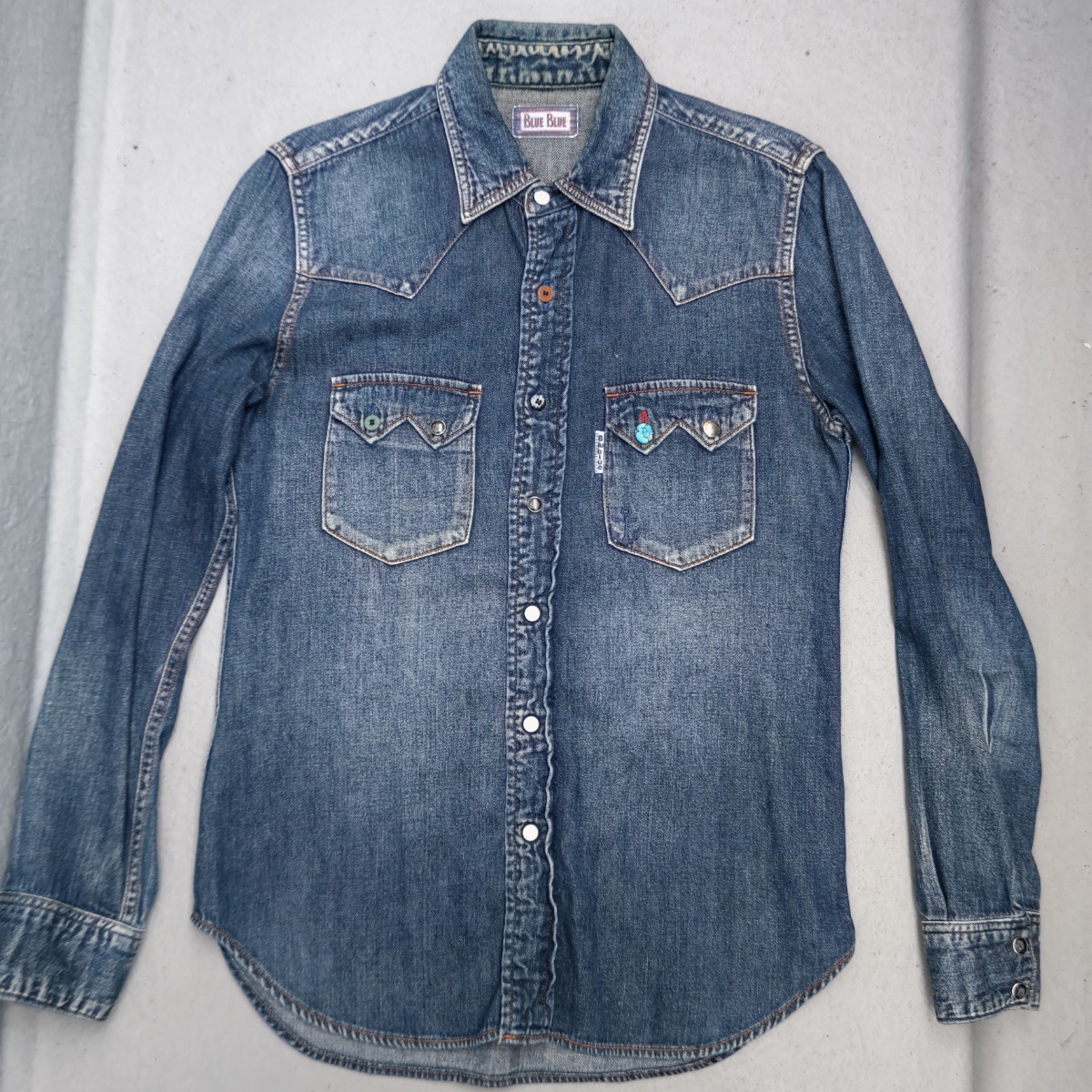  Hollywood Ranch Market BLUE BLUE Denim shirt [1]HRM.... used processing long sleeve shirt men's S turquoise 