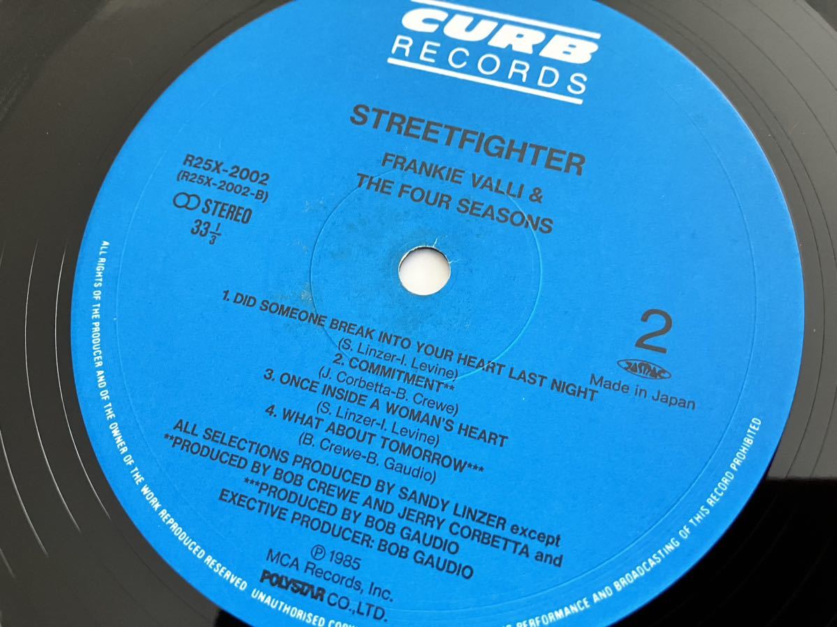 【盤美品】フランキー・ヴァリ Frankie Valli & The Four Seasons / STREETFIGHTER ライナー一体帯付LP CURB/ポリスター R25X2002 85年盤_画像8