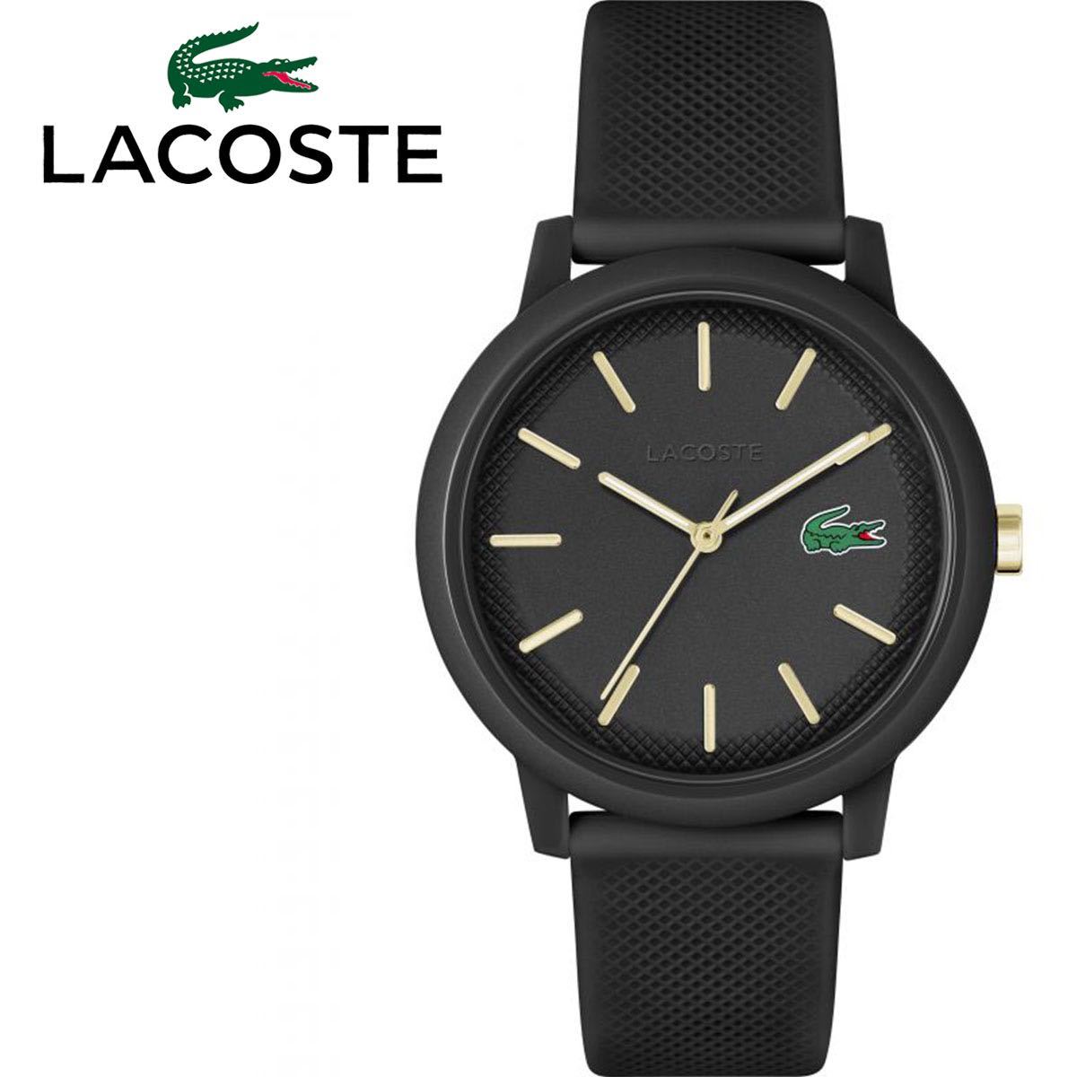 Lacoste ラコステ 12.12 メンズ 腕時計 男性 42mmラバー アナログ 防水 軽量 スポーツ カジュアル ファッション 2011233 ブラック ゴールド