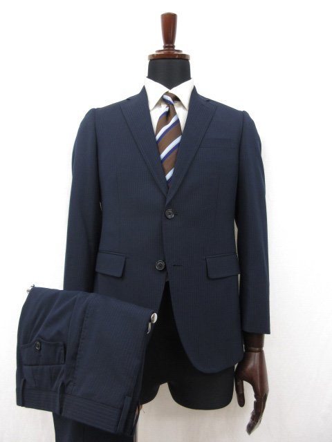 HH美品 【スーツカンパニー THE SUIT COMPANY】 シングル2ボタン 濃紺 スーツ (メンズ) size160cm-6Drop ネイビー ストライプ柄●27RMS5896_画像1