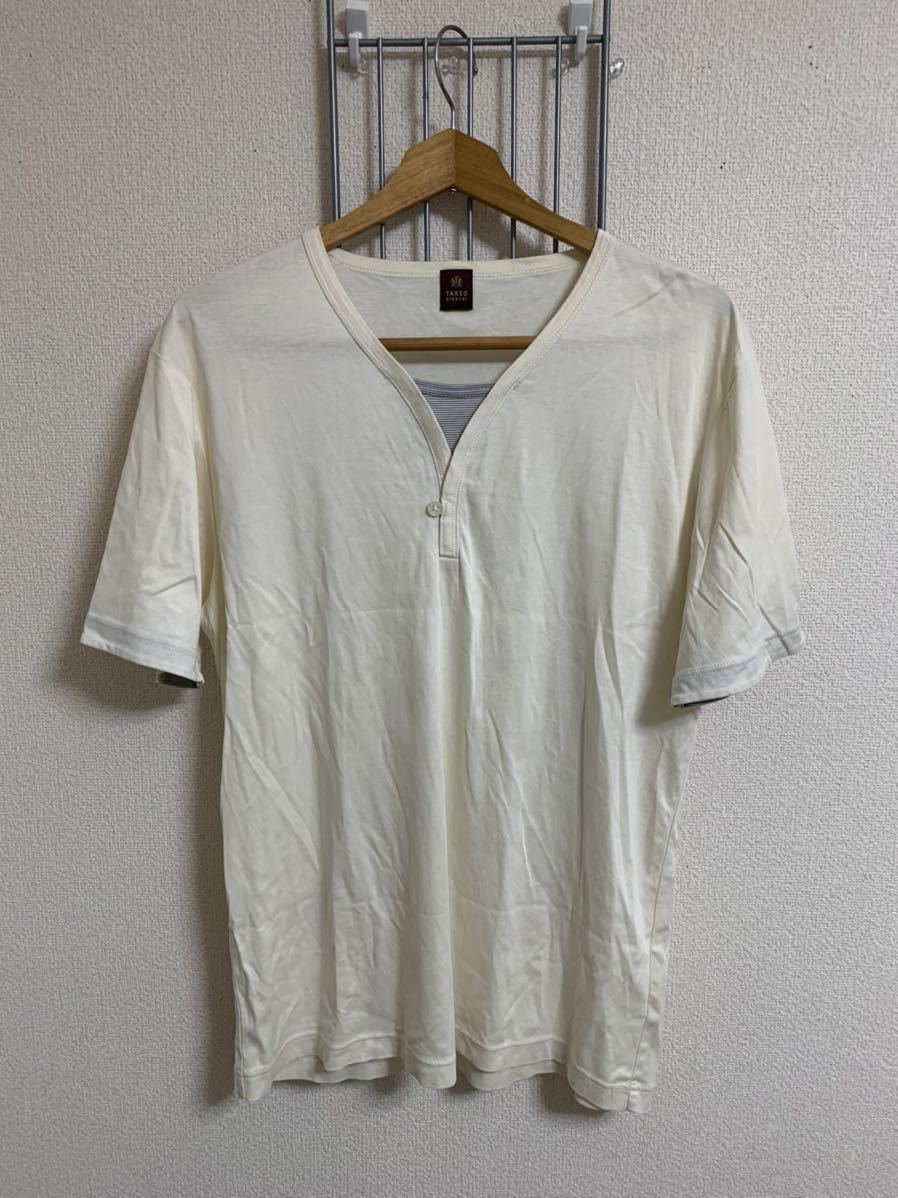［TAKEO KIKUCH］タケオキクチ　ヘンリーネックTシャツ 半袖　ベージュ系　4サイズ　Y1156_画像1