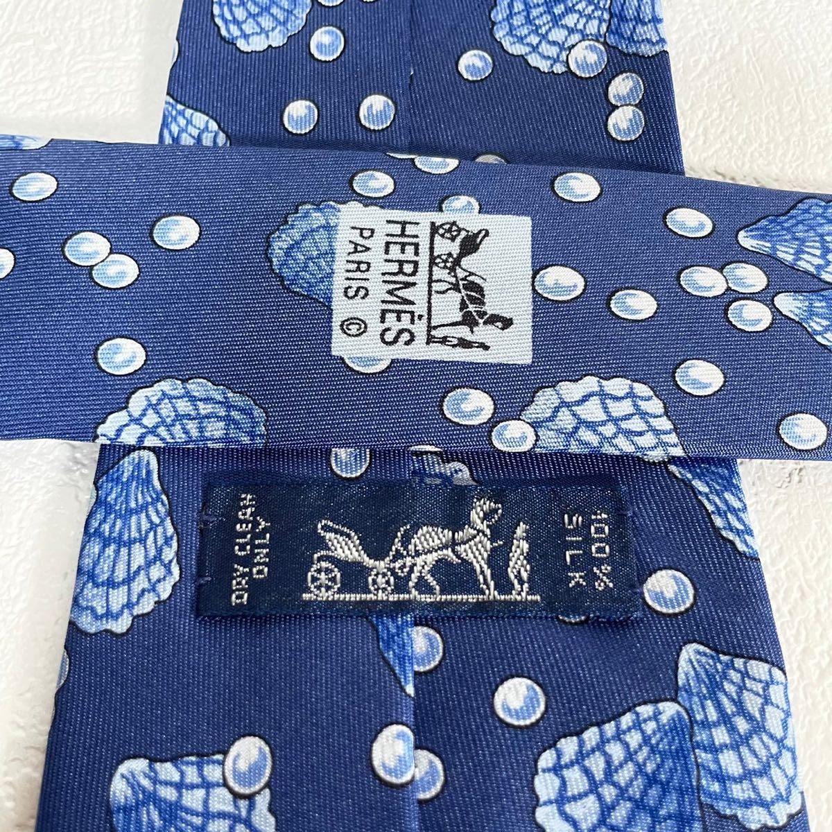 1円 HERMES エルメス ブランド ネクタイ デザイン シルク 高級 海 貝殻