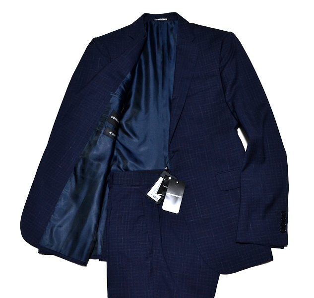 【新品】送料無料 EMPORIO ARMANI エンポリオアルマーニ MLINE 高級スーツ 44（Sサイズ程度）絹シルク＆麻リネンブレンド 通年 8257