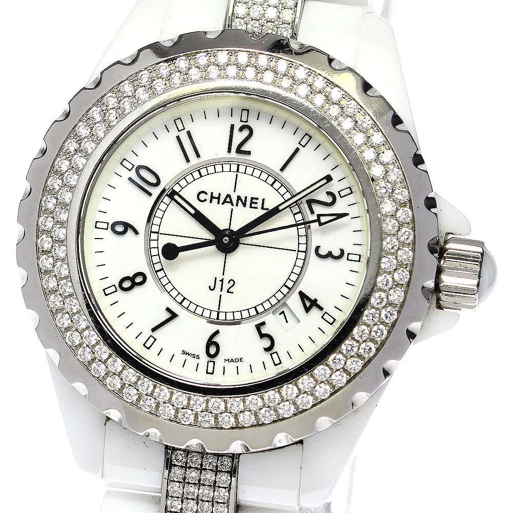  Chanel CHANEL H1420 J12 white ceramic diamond bezel bracele diamond quartz lady's _761304