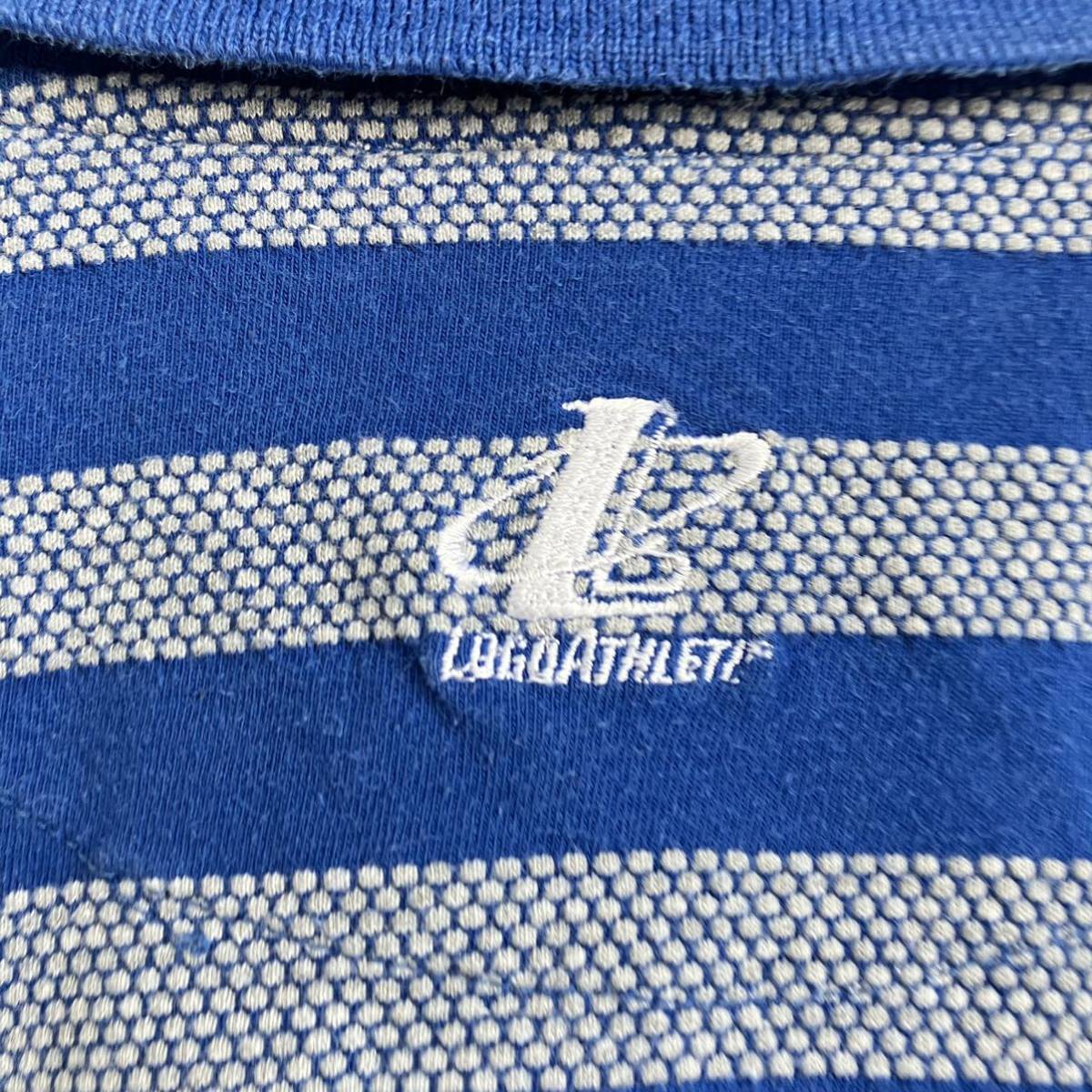 NHL ロゴ刺繍 袖刺繍 ボーダー ブルー 2XL ビッグサイズ 95 ゴルフウェア golf 半袖 トップス 古着の画像6