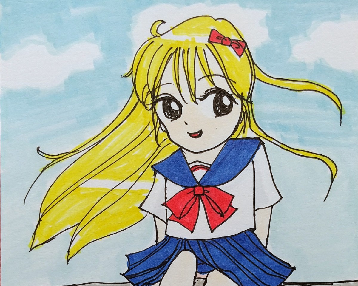 手描きイラスト #38 セーラー セーラー服 女の子 ロングヘア 手描きイラスト #38 セーラー セーラー服 女の子 ロングヘア
