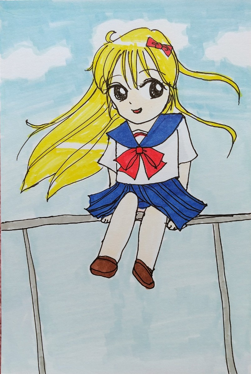手描きイラスト #38 セーラー セーラー服 女の子 ロングヘア 手描きイラスト #38 セーラー セーラー服 女の子 ロングヘア