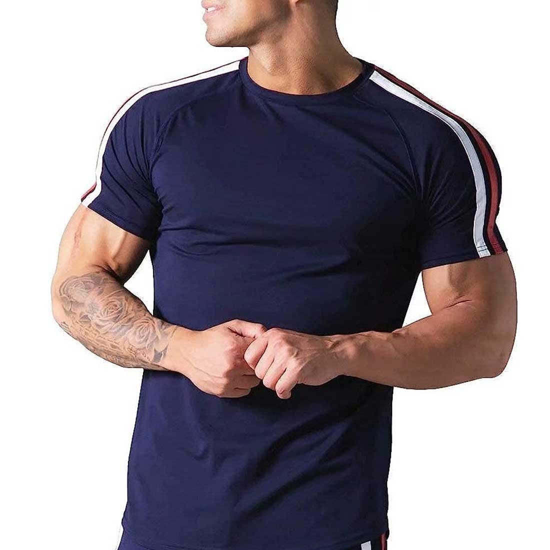 Tシャツ Mサイズ ネイビー トレーニングウェア メンズ ストレッチ 吸湿 速乾 スポーツウェア 筋力トレーニング_画像6